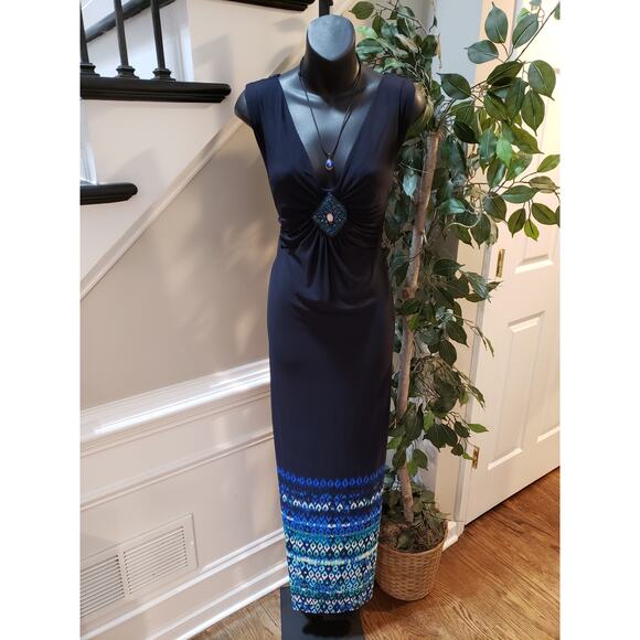 Catherines Maxi Dress Women's 4X Black Geo Print Embellished Ruched Deep V Neck - Picture 1 of 12